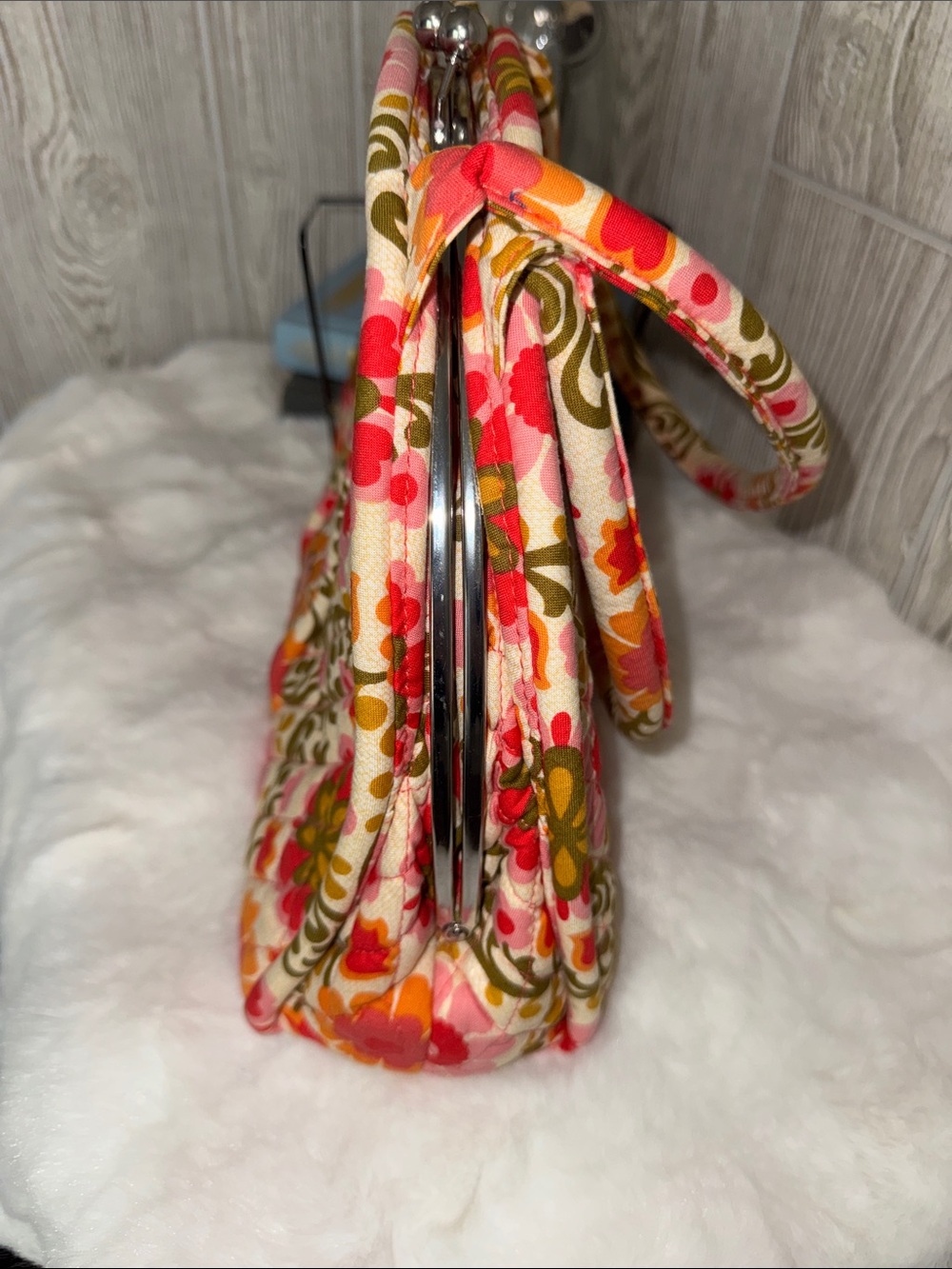 Vera Bradley Floral Quilted Handbag-Pink, Olive & Orange - Picture 4 of 11